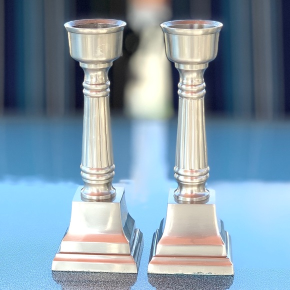 Sturdy Metal Candlesticks ~ Set of 2 - Picture 4 of 4